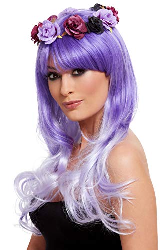 Day of the Dead Glam Wig, Purple, with Flowers von Smiffys