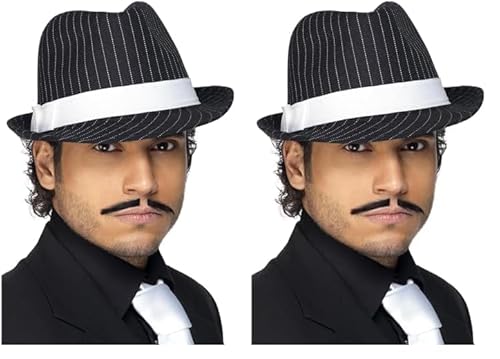 Deluxe Filzhut Schwarz Weißer Nadelstreifen und weißes Band, One Size (Packung mit 2) von Smiffys