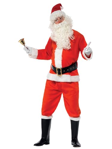 Smiffys Kostüm Weihnachtsmann, Rot, mit Jacke, Hose, Gürtel, Mütze, Handschuhen und Stiefelüberzügen, Deluxe von Smiffys