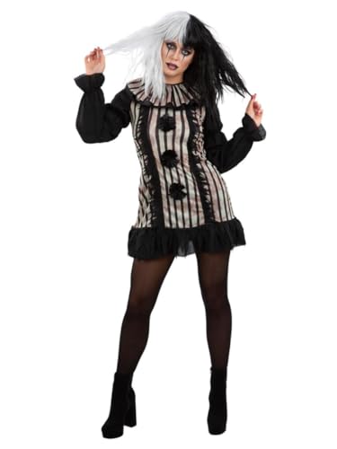 Smiffys Dunkles Vintage-Clown-Kostüm mit Kleid und Rüschen, Halloween-Kostüm für Erwachsene, Halloween von Smiffys