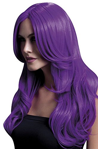 Fever Khloe Wig, Neon Purple, Long Wave with Centre Parting, 66cm / 26in von Smiffys