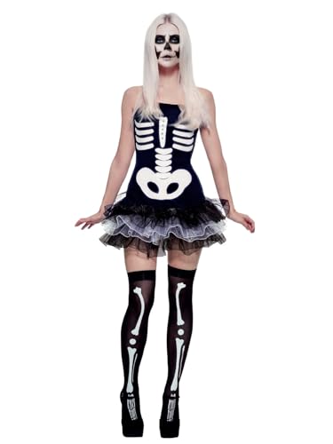 Halloween! Smiffys Fever Kollektion, Skelett Damenkostüm, mit Tutu-Kleid und abnehmbaren, durchsichtigen Trägern von Smiffys
