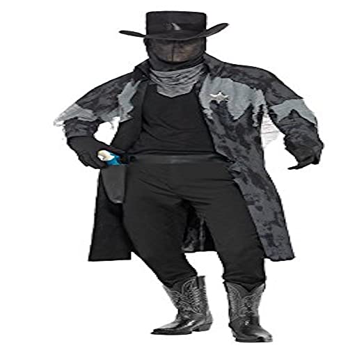 Geisterstadt Phantom-Sheriff Kostüm Schwarz mit Jacke Kapuze Handschuhen Hut und Halstuch, Large von Smiffys