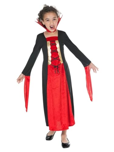 Gothic Vampirin Kostüm, Schwarz & Silber, Größe S - 4-6 Jahre Mädchen von Smiffys