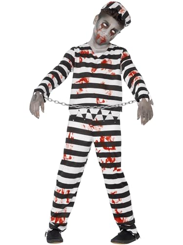 Zombie Convict Costume, Black, with Trousers, Top, Hat & Wrist Cuffs, (M) von Smiffys