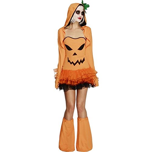 Smiffys Halloween Fever Kollektion, Kürbis-Tutukleid, mit abnehmbaren Trägern, Orange, Kapuzenjacke und Überstiefeln von Smiffys
