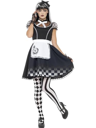 Smiffys Gothic-Alice-Kostüm, Schwarz und Weiß, mit Kleid, Schürze und Kopfschmuck von Smiffys