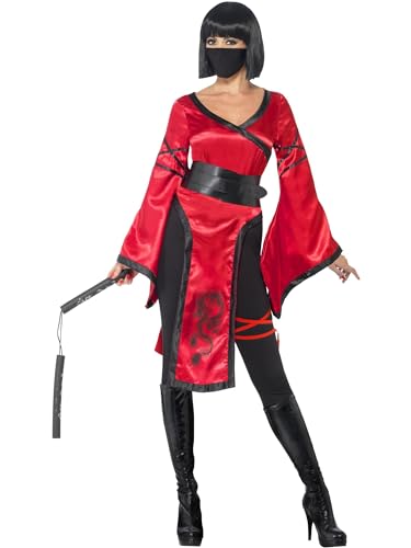 Halloween! Smiffys Kostüm Schattenkriegerin, mit Kleid, Gürtel, Leggings, Maske und Nunchaku von Smiffys