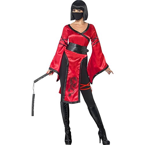 Halloween! Smiffys Kostüm Schattenkriegerin, mit Kleid, Gürtel, Leggings, Maske und Nunchaku von Smiffys