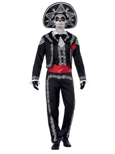 Day of the Dead Se?or Bones Costume, with Jacket, Trousers, Mock Shirt & Hat, (L) von Smiffys