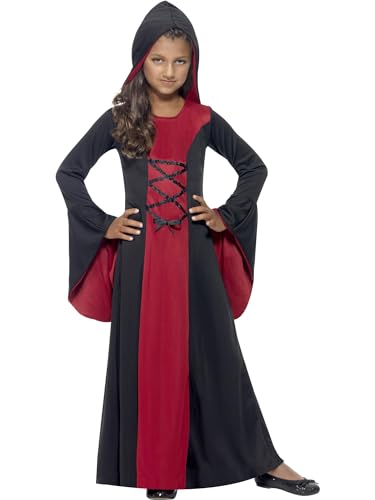 Vamp Costume, Red & Black, Hooded Dress with Lace-Up Detail, (M) von Smiffys