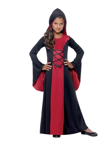 Vamp Costume, Red & Black, Hooded Dress with Lace-Up Detail, (M) von Smiffys