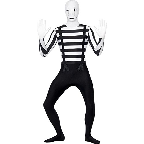 Halloween! Smiffys Kostüm Zweite Haut Pantomime, mit Bauchtasche, unsichtbarem Reißverschluss und Öffnung unter dem Kinn von Smiffys