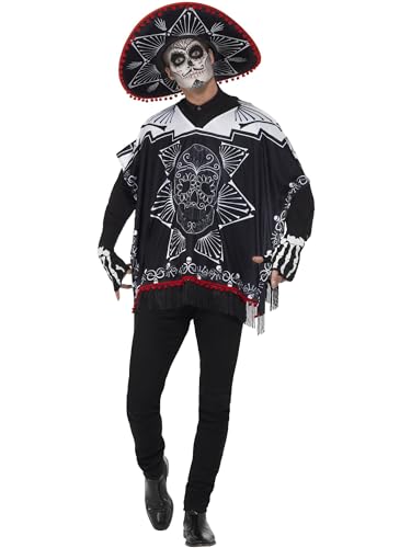 Smiffys Tag der Toten Banditenkostüm, Schwarzund Weiß, mit Poncho, Sombreround Handschuhen von Smiffys
