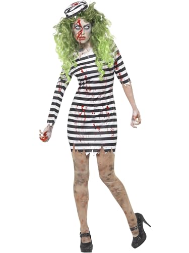 Halloween! Smiffys Zombie Sträfling Kostüm, Schwarz, mit Kleid & Hut von Smiffys