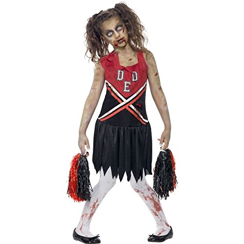 Zombie Cheerleader Costume, Red & Black, with Blood Stained Dress & Pom Poms, (M) von Smiffys