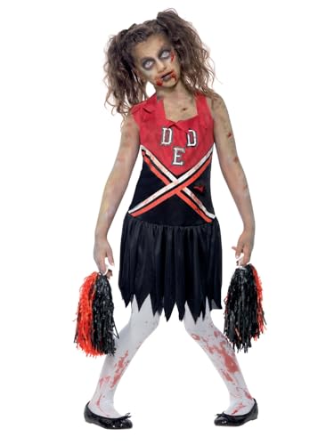 Zombie Cheerleader Costume, Red & Black, with Blood Stained Dress & Pom Poms, (M) von Smiffys