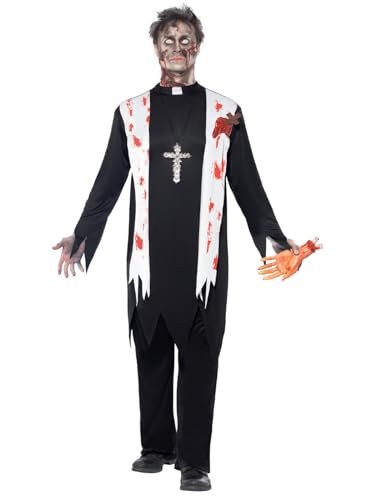 Halloween! Smiffys Zombiekostüm Priester, mit blutigem Oberteil, Latexwunde, Kragen und Hose, Schwarz von Smiffys