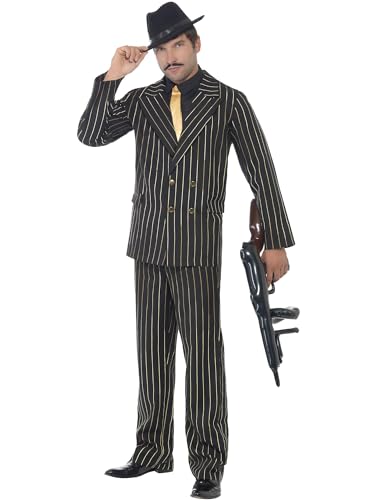 Smiffys Gold-Nadelstreifen Gangster Kostüm, mit Jacke, Hose, Hemdfront und Schlips von Smiffys