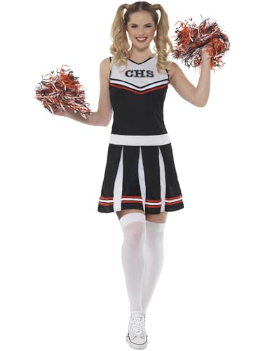 Cheerleader Costume, Black, with Dress & Pom Poms, (L) von Smiffys