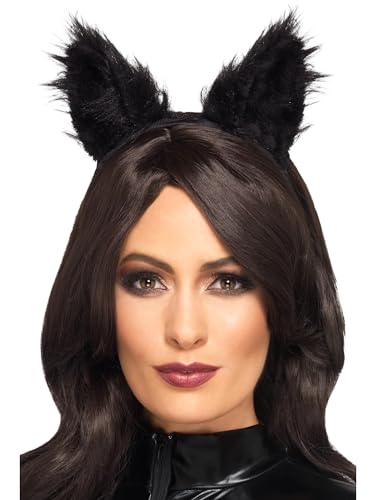 Long Pile Fur Cat Ears, Black von Smiffys