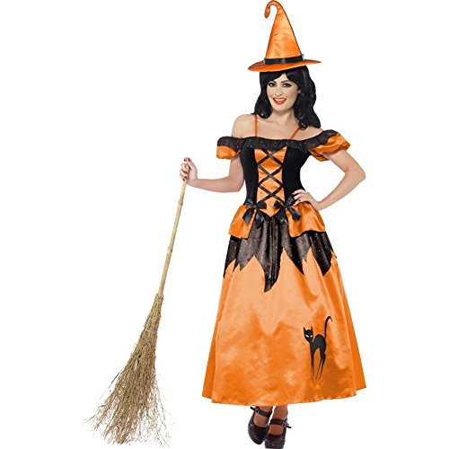 Märchenbuch Hexe Kostüm Orange mit Kleid und Hut, Small von Smiffys