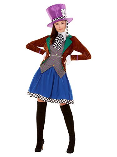 Miss Hatter Costume, Multi-Coloured, with Jacket, Attached Waistcoat, Skirt & Hat (S) von Smiffys