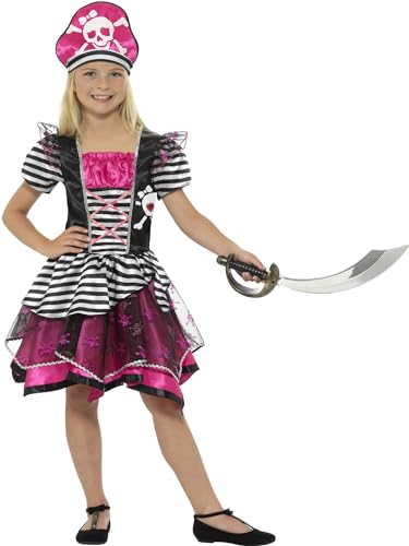 Perfect Pirate Girl Costume, Black & Pink, with Dress & Hat, (M) von Smiffys