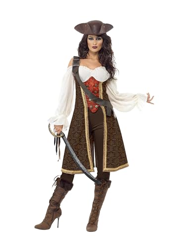 Halloween! Smiffys Hochsee-Pirat Frauenzimmer-Kostüm, mit Kleid, Hose und Bandelier, Brown von Smiffys