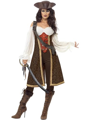 Halloween! Smiffys Hochsee-Pirat Frauenzimmer-Kostüm, mit Kleid, Hose und Bandelier, Brown von Smiffys
