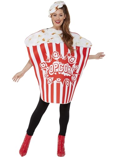 Popcorn Costume, Red & White, All In One & Hat von Smiffys