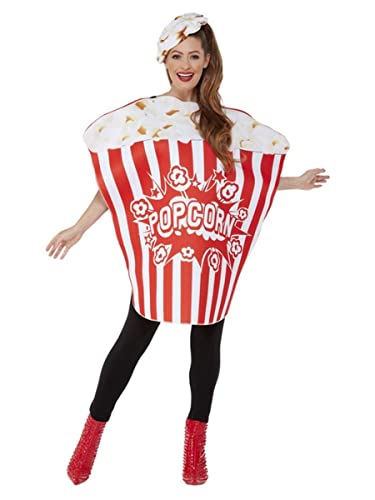 Popcorn Costume, Red & White, All In One & Hat von Smiffys