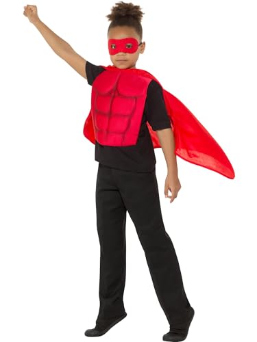 Smiffys Kinder-Superhelden-Kit, Rot, mit Augenmaske, Schaumstoff-Brustplatte und Umhang von Smiffys