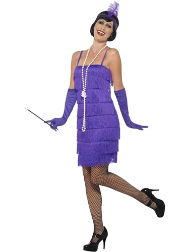 Smiffys Flapper Kostüm, Purpur, mit kurzem Kleid, Kopfschmuck & Handschuhen von Smiffys