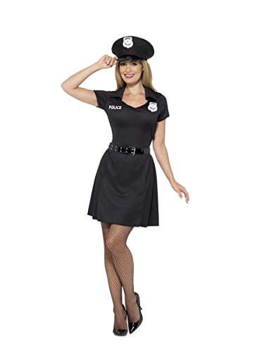 Smiffys Spezial Polizei Kostüm, Schwarz, mit Kleid, Hut & Gürtel von Smiffys