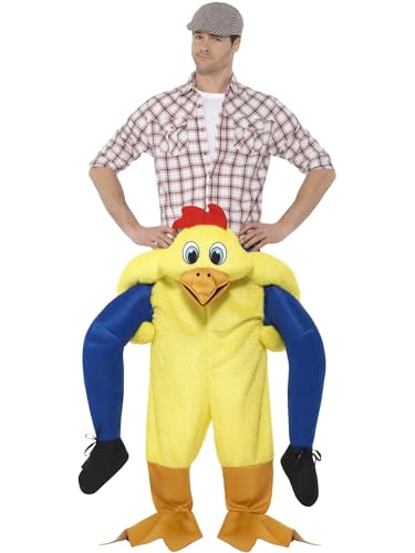 Piggyback Chicken Costume, Yellow, One Piece Suit with Mock Legs von Smiffys