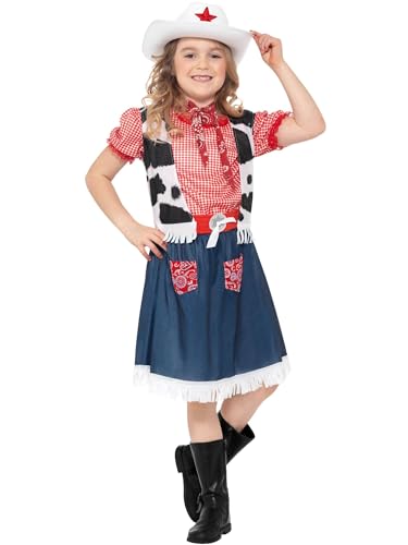 Smiffys Kinder Cowgirl Liebling Kostüm, Kleid, Weste, Halstuch, Gürtel und Hut, Größe: M, 36328 von Smiffys