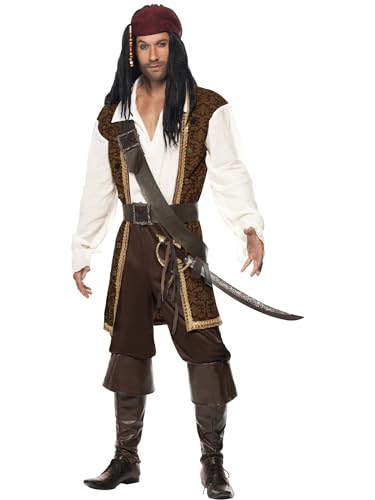 Smiffys 26224 Herren Hochsee-Pirat Kostüm, Oberteil, Kurze Hose, Bandelier, Gürtel und Kopftuch, L von Smiffys