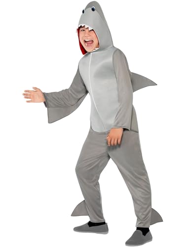 Shark Costume, Grey, with Hooded Jumpsuit & Fins, (L) von Smiffys