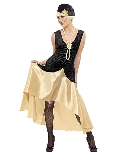 20er Gatsby Girl Kostüm Schwarz und Gold Kleid Kopfbedeckung und Perlenkette, Large von Smiffys