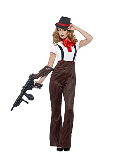 Glam Gangster Costume, Black & Red, with Top, Trousers, Mock Braces, Neck Tie & Hat (S) von Smiffys