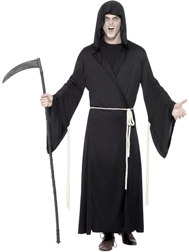 Halloween! Smiffys Kostüm Sensenmann, Schwarz, mit Kapuzengewand und Seilgürtel von Smiffys