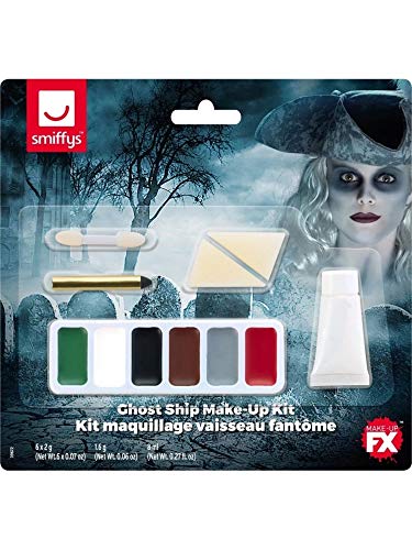 Halloween! Smiffys Geisterschiff Make-up-Kit, Grüne, weiße, braune, graue und rote Fettfarbe, Schwarzer Fettstift, Pinsel und 2 Schwämme von Smiffys