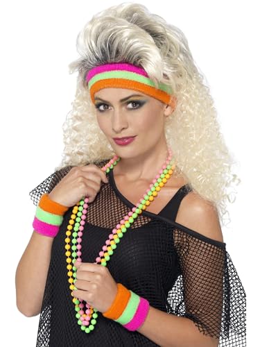 Smiffys Schweißbänder, Neonfarben, mit 1 Stirnband & 2 Armbändern von Smiffys