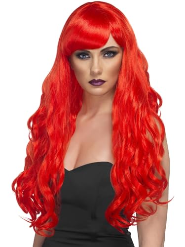 Smiffys Damen Extra Lange und Lockige Perücke mit Pony, Desire Perücke, Rot, One Size, 42111 Smiffys Damen Extra Lange und Lockige Perücke mit Pony, Desire Perücke, Rot, One Size, 42111 von Smiffys