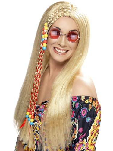Smiffys Hippie Party Perücke, Blond, Lang mit farbigen Perlen von Smiffys