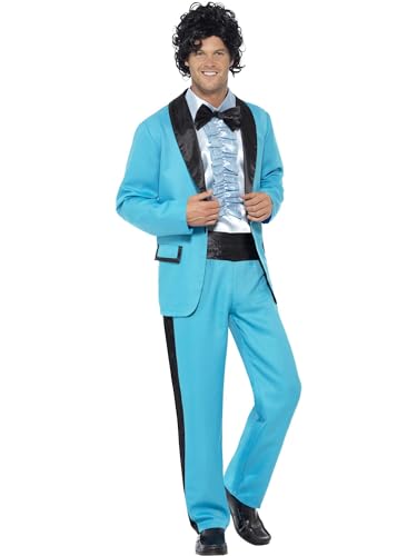 Smiffys 80iger Jahre Prom King Kostüm, Blau, mit Jacket, Hosen und Smokinghemd-Attrappe von Smiffys