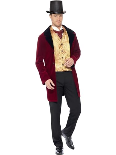 Smiffys Edwardianischer Gentleman Deluxe Kostüm, Rot, mit Jacket, Westenattrappe und Kravatte von Smiffys
