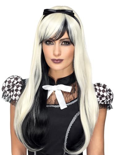 Smiffys Deluxe Gothic-Alice-Perücke, Blondund Schwarz, Hitzebeständig/Stylebar, mit Haarband Smiffys Deluxe Gothic-Alice-Perücke, Blondund Schwarz, Hitzebeständig/Stylebar, mit Haarband von Smiffys
