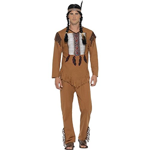 Smiffys 45509M - Herren Indianer Kämpfer Kostüm, Oberteil, Hose und Haarband, Größe: M, braun von Smiffys